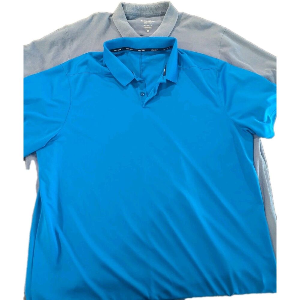 TWO Nike Golf Polo Shirt Mens 2XL Gray Dri-Fit Short Sleeve Casual